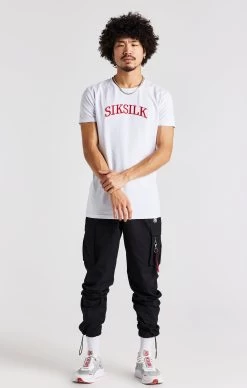 SikSilk White Logo Short Sleeve Muscle Fit T-Shirt -Style Zone Shop SS 22572 3
