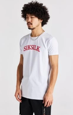 SikSilk White Logo Short Sleeve Muscle Fit T-Shirt -Style Zone Shop SS 22572 7