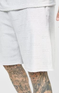 SikSilk Grey Repeat Logo Towelling Short -Style Zone Shop SS 22580 6