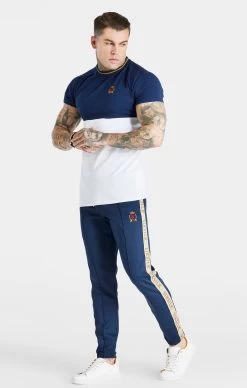 SikSilk Navy Cut & Sew Muscle Fit T-Shirt -Style Zone Shop SS 22591 4