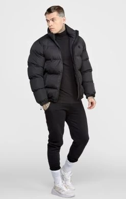 SikSilk Black Embossed Logo Bubble Jacket -Style Zone Shop SS 22614 4