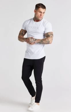 SikSilk White Embroidered Muscle Fit T-Shirt -Style Zone Shop SS 22655 3