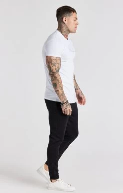 SikSilk White Embroidered Muscle Fit T-Shirt -Style Zone Shop SS 22655 4