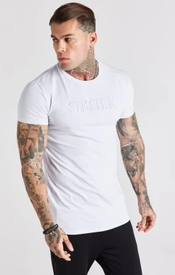 SikSilk White Embroidered Muscle Fit T-Shirt -Style Zone Shop SS 22655 5