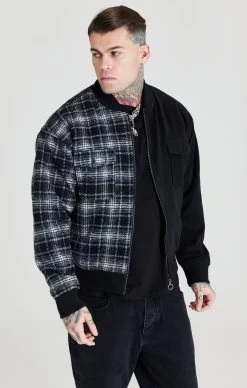 SikSilk Black Half And Half Bomber Jacket