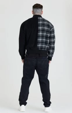 SikSilk Black Half And Half Bomber Jacket -Style Zone Shop SS 22750 5 6db4d97f fd96 4f31 8710 916e1e6ab932