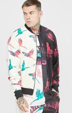 SikSilk Ecru Print Bomber Jacket