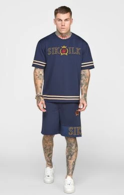 SikSilk Navy Embroidery Relaxed Short -Style Zone Shop SS 22802 3