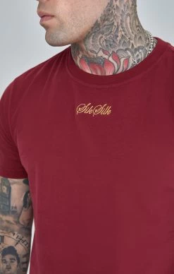 SikSilk Burgundy Script Logo Oversized T-Shirt -Style Zone Shop SS 22901 3