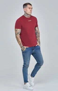 SikSilk Burgundy Script Logo Oversized T-Shirt -Style Zone Shop SS 22901 4