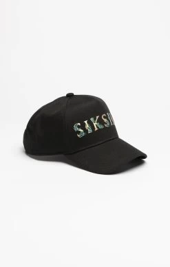 SikSilk Black Floral Embroidery Trucker Cap