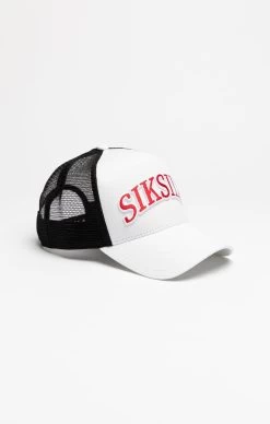 SikSilk White Mesh Shadow Logo Trucker Cap
