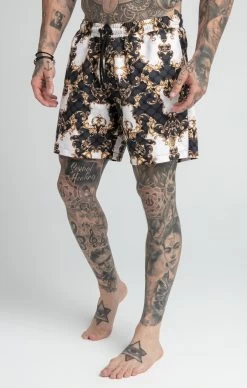 SikSilk Black White Venetian Swim Short