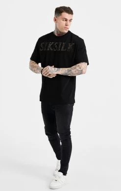 SikSilk Black Oversized Rhinestone Logo T-Shirt -Style Zone Shop SS 23543 4