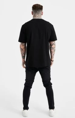 SikSilk Black Oversized Rhinestone Logo T-Shirt -Style Zone Shop SS 23543 5