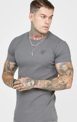 SikSilk Grey Rib Knit T-Shirt