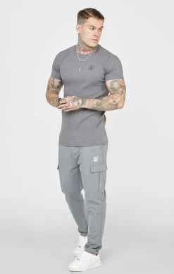 SikSilk Grey Rib Knit T-Shirt -Style Zone Shop SS 23686 3C