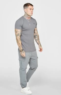 SikSilk Grey Rib Knit T-Shirt -Style Zone Shop SS 23686 4C