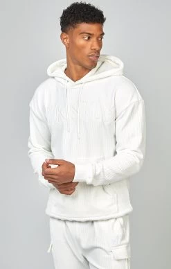 SikSilk Ecru Corduroy Applique Logo Overhead Hoodie -Style Zone Shop SS 23754 4