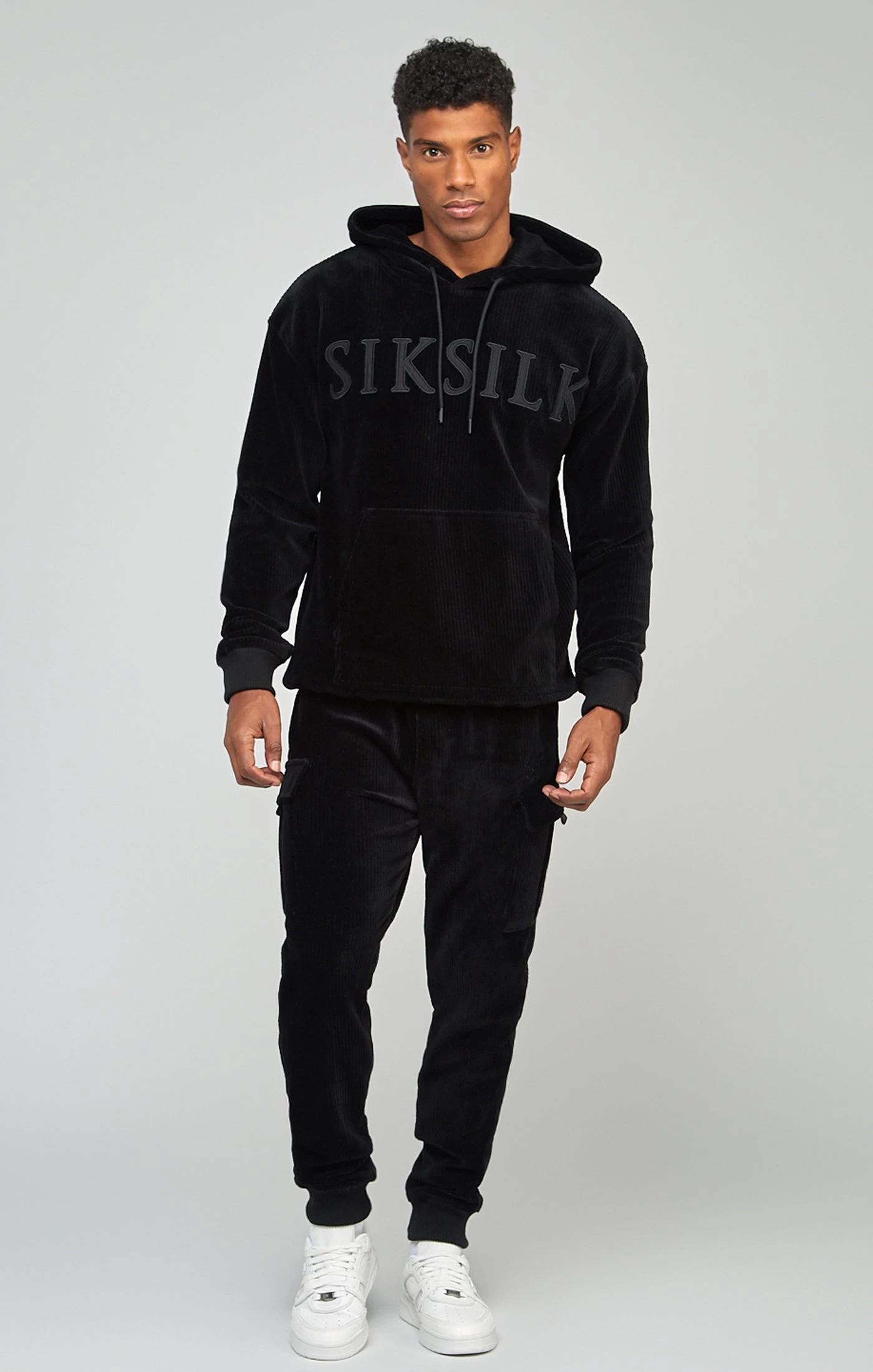 SikSilk Black Corduroy Applique Logo Overhead Hoodie 5 SikSilk Black Corduroy Applique Logo Overhead Hoodie - Image 3