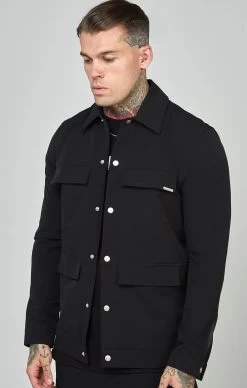 SikSilk Black Utility Overshirt