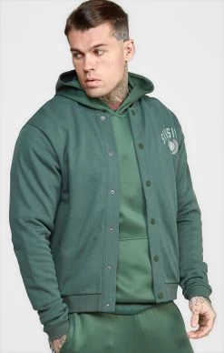 SikSilk Green Relaxed Varsity Bomber