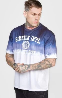 SikSilk Navy Graphic Fade T-Shirt