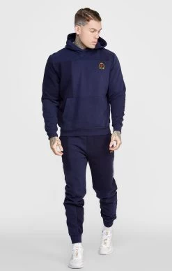 SikSilk Navy Cut And Sew Reverse Oversized Hoodie -Style Zone Shop SS 24088 3