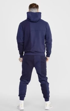 SikSilk Navy Cut And Sew Reverse Oversized Hoodie -Style Zone Shop SS 24088 5