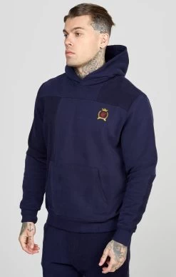 SikSilk Navy Cut And Sew Reverse Oversized Hoodie