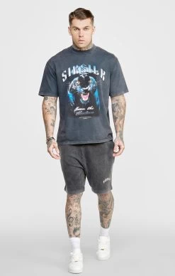 SikSilk Black Graphic Relaxed Shorts -Style Zone Shop SS 24481 3 f8980eb7 ddd5 41d8 a3aa 111e9d165935
