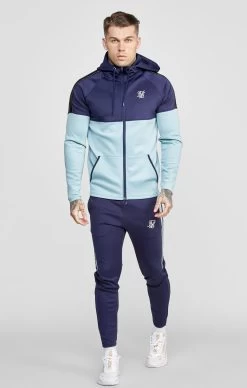 SikSilk Navy Zip Through Hoodie And Jogger Tracksuit Set