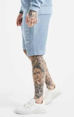 SikSilk Blue Embroidered Waffle Texture Shorts -Style Zone Shop SS 24607 2