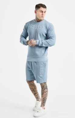 SikSilk Blue Embroidered Waffle Texture Shorts -Style Zone Shop SS 24607 3