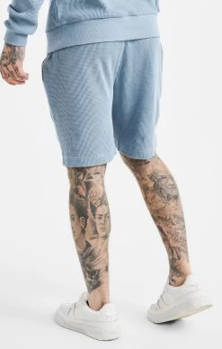 SikSilk Blue Embroidered Waffle Texture Shorts -Style Zone Shop SS 24607 4