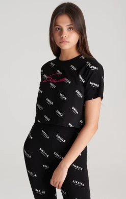 SikSilk Girls Black Signature Cropped T-Shirt