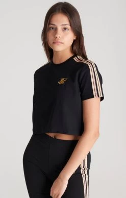 SikSilk Girls Black Taped Cropped T-Shirt