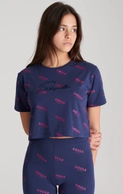 SikSilk Girls Navy Signature Cropped T-Shirt