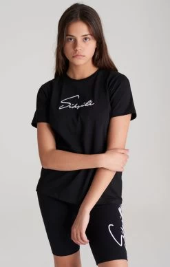 SikSilk Girls Black Signature Boyfriend T-Shirt