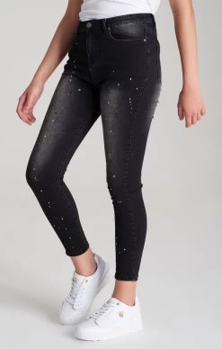 SikSilk Girls Black Paint Splatter Skinny Denim Jean