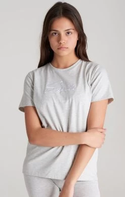 SikSilk Girls Grey Marl Signature Boyfriend T-Shirt