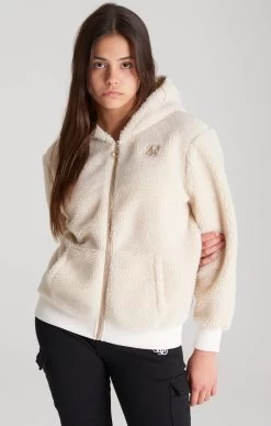 SikSilk Girls Ecru Borg Zip Thru Hoodie