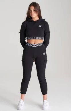 SikSilk Girls Black Cargo Track Pant