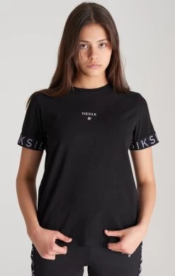 SikSilk Girls Black Taped Boyfriend T-Shirt