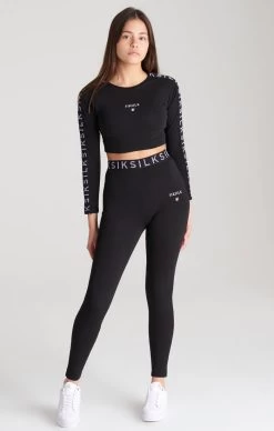 SikSilk Girls Black Taped Long Sleeve Cropped T-Shirt -Style Zone Shop SSG 0112 003 18744711 82df 4b8b 8b3e 8fcd8b51846f