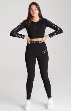 SikSilk Girls Black Taped Long Sleeve Cropped T-Shirt -Style Zone Shop SSG 0112 004 4b183338 922a 4c59 bf65 2cf861a616d5