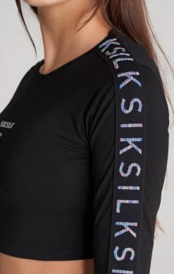 SikSilk Girls Black Taped Long Sleeve Cropped T-Shirt -Style Zone Shop SSG 0112 025 3de83f3b a206 4d7e b0ba 43a624aeda30