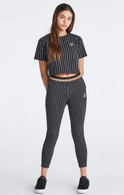 SikSilk Girls Black Baseball Stripe Jogger