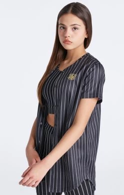 SikSilk Girls Black Baseball Stripe Jersey