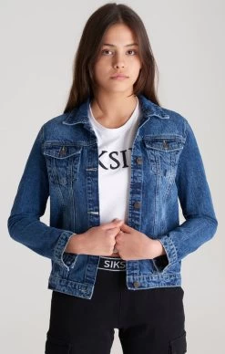SikSilk Girls Midstone Denim Hooded Jacket